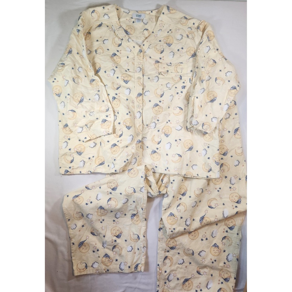 Togo y2k Celestial Moon Stars Pajama Set Womens 2X Yellow Cotton 2Piece Sleep